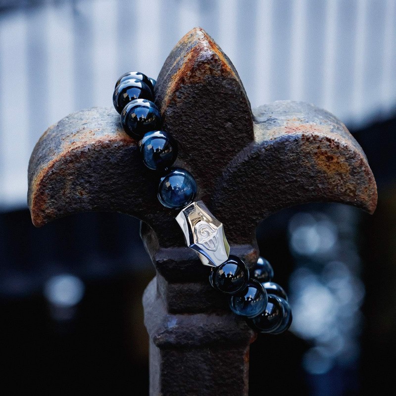 AWNL Men's Beaded Bracelet with Sterling Silver Hamsa Hand Charm