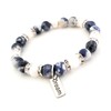 Blue Sodalite Bead Bracelet with White Jade for Calming and
