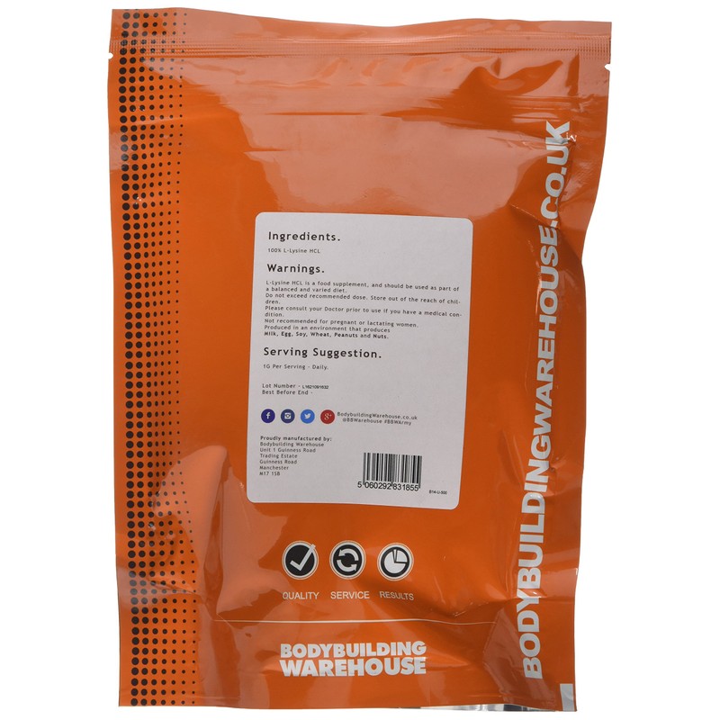 Bodybuilding Warehouse, Pure L-Lysine Powder -Unflavoured-500g