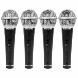 Samson Handheld Dynamic DJ Pro Audio Vocal Karaoke Microphones Mic Four Pack