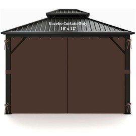 DURCOVER Gazebo Replacement Curtain, 10x12ft Universal Gazebo Curtain with Zippers for Outdoor Gazebo 4-Panel Screen Sidewalls, Brown (Curtain Only)