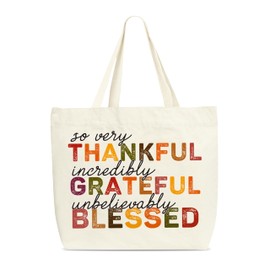Zcsni Fall Tote Bags, Thankful Grateful Blessed Canvas Tote Bag, Fall Shoulder Bag, Fall Holiday Gifts, Thanksgiving Gifts For Women Friends Teacher Mother Colleagues -B05