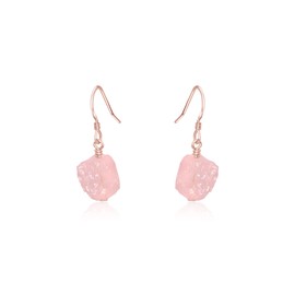 Rose Quartz Raw Nugget Earrings in 14k Rose Gold Fill