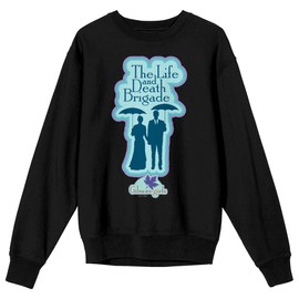 Bioworld Gilmore Girls The Life and Death Brigade Man and Woman with umbrella Silhouette logo on Black Long Sleeve Adult crew neck-Small