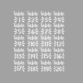Vinyl Art Decals - Seating Chart Table Numbers 1-20 - from 5" x 4.5" Each - Elegant Find Your Seat Wedding Plan Couples Bride Groom Husband Wife Marriage Reception Love Decor (White)