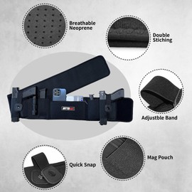 Concealed Carry Holster for 2 Guns - Belly Band Holster for Men, Women, Tactical Elastic Waistband Pistols Adjustable Belly Wrap, IWB OWB Magazine Pouch Fits (L)