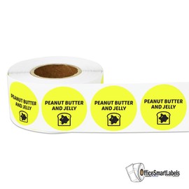 Peanut Butter & Jelly Stickers - 1 Inch Round Circle Food Labels in Bright Yellow for Restaurant Deli Food Truck Supermarket Grocery Store Stickers Food Meal Choice Package Label - 300 Labels/Roll