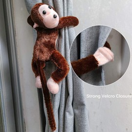iEasey 1 Pair Cutest Monkey Curtain Tiebacks Set Soft Plush Animal Curtain Holdback Clips Hooks Children Nursery Bedroom Decorative Window Curtain Tie Backs Baby Jungle Bedroom Accessories Home Decor