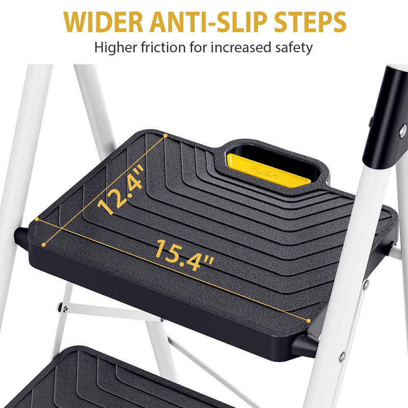 KINGRACK Sturdy Steel 4 Step Ladder, Folding Step Stool with