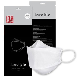 [10 PCS] 25% LARGER KF94 Face Mask - X-LARGE WHITE - [Made in Korea] - In 5 PCS Reclosable Package - Breathable Premium Quality - [Package in English]