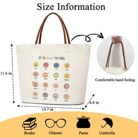 It Is Okay To Feel Tote Bag Canvas Tote Bag, Mental Health Gifts for Teen Thearapist, Emotion Expressions Reusable Grocery Shopping Bags With Handles Foldable Shoulder Bag Beach Tote Cute Tote Bag -31