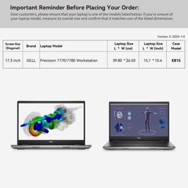 Smatree 17.3 inch Laptop Sleeve for DELL Precision 7770/7780 Workstation, 17 inch DELL Laptop Case with Accessory Pocket, YKK Zipper, Patented Shockproof Design (E815)