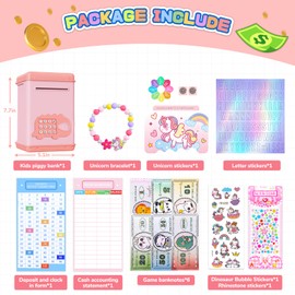 TCJJ Unicorn Piggy Banks for Kids,Money Box for Girl with Password & Fingerprint Unlocking,4 Stickers & Unicorn Bracelet&Accounting Sheet,Girls Unicorn Gifts for Birthday,Christmas