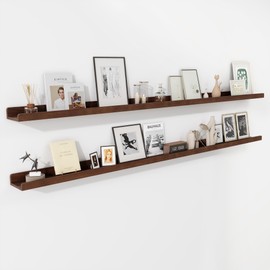 FLYJOE Picture Ledge Shelf 72 Inch | Solid Ash Wood Picture Shelf Set of 2 | Natural Wood Floating Shelves with Lip | 72 Inches Long Picture Shelf for Wall with Ledge | Photo Ledge Shelves - Natural