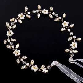 Crystal Pearl Flower Headband, Subtlety Bridal Headdress Wedding Bride Headband Baptism Headpiece Flower Women Headpiece Crystal Pearl Hair Accessories for Women (Gold)