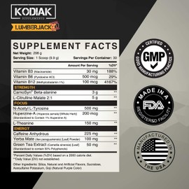Kodiak Supplements LUMBERJACKED Pre-Workout Supplement with CarnoSyn 30 Servings - Better Pumps, Strength, Energy, and Focus - No Crash (Pink Lemonade)