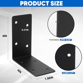 L-Shape Brackets 16PCS,4"x4"x2" 14-ga Steel Shelf Brackets,90 Degree Angle Bracket,Corner Bracket for Furniture,Bed,Wood Post