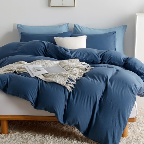 OAITE Navy Blue Duvet Cover King Size, Microfiber Duvet Cover