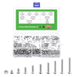 sourcing map 520 Pcs M2.5 Machine Screws Phillips Pan Cross Head Screws Bolts Assortment Kit 304 Stainless Steel Silver for Wall Socket,Household Repairs