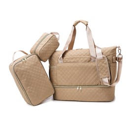 Balakaka Women's Travel Bag 3 Pieces with Toiletry Bag, 35 L Weekender Women's Sports Bag with Shoe Compartment, Wet Compartment, Waterproof Overnight Bag, Hospital Bag, Birth with Solator Bag, khaki