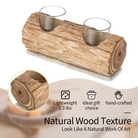 Romadedi Teelichthalter Holz Herbst Dekoration: Rustikale Kerzenständer Holz Windlicht für Herbst Deko Tischdeko Boho Kerzenhalter für Autumn Baumstamm Decor Fensterbank Innen Kamin, 2Glass
