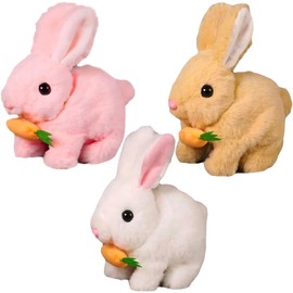 3 Pack Bunby - Easter My Realistic Bunny Toy for Kids, Interactive Bunny Realistic Rabbit - Jumping, Twitching, and Shaking Ears, Bunny Toy, Bunbi (Brown & White & Pink)