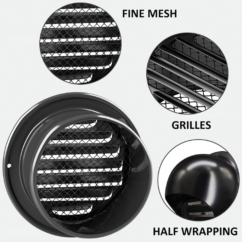 6 inch Wall Air Vent Exterior, Moonjor Black Paint Stainless
