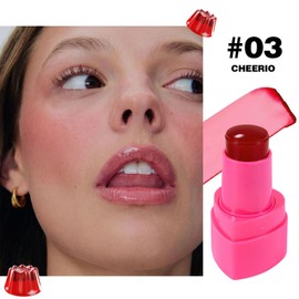 Cooling Water Jelly Tint Blush with Powder Puff, 3 In 1 Multi-Use Juicy Lip + Cheek Tint + Eyeshadow, Hydrating & Bouncy Jelly Texture, Blends Perfect for Skin, Portable Long Lasting Waterproof (03)