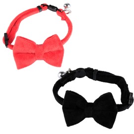 GroveEss 2PCS Bowtie Cat Collars with Bell,Cute Adjustable Bow Tie Cat Collars, Safe Quick Release Christmas Themed Kitten Collar Decoration Accessories for Kitten Puppy(Black,Red)