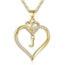 TINGN Gold Heart Initial Necklaces for Women Girls, Heart Initial J Necklace Dainty 14K Gold Plated Heart Necklaces for Women Girls Cute Heart Necklaces for Women Girls Jewelry Gifts for Women