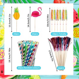Cocktail Accessories for Drinks, 100 PCS Reusable Cocktail Decorations Party Pack with Paper Cocktail Umbrellas, Cocktail Tree,Cocktail Sticks, Cocktail Fruit Label and Reusable Straws.(5 Styles)