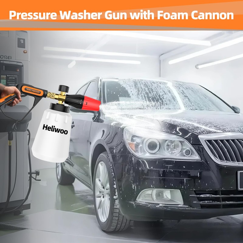 Heliwoo Short Pressure Washer Gun with Foam Cannon 5000 PSI,