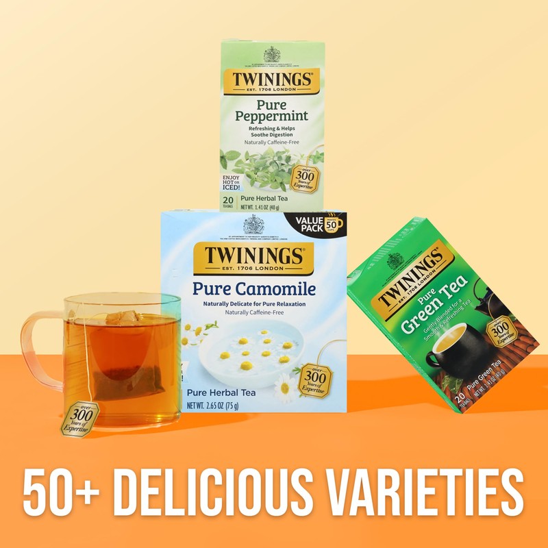 Twinings Pure Peppermint Herbal Tea Individually Wrapped Bags, 20 Count