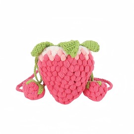 CREHNIL Strawberry Purse For Women Fruit Shape Woven Shortcake Coin Shoulder Bag Girls Pink