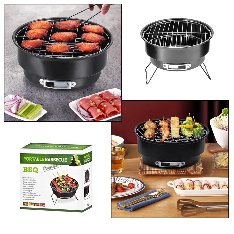 25cm Portable Round Barbecue BBQ Charcoal Grill with Handle for