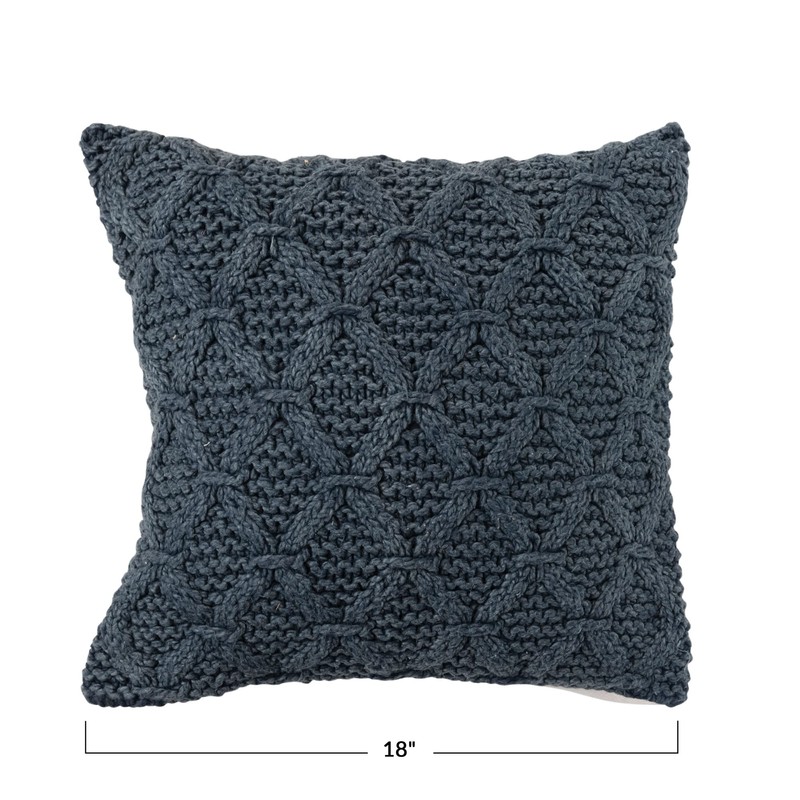 Creative Co-Op Knitted Punch Hook Throw, Navy Pillow, Blue