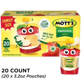 Mott's Applesauce, Made from Real Fruit, No Artificial Flavors, Good Source of Vitamin C, 3.2 oz Clear Pouches, 20 Pack