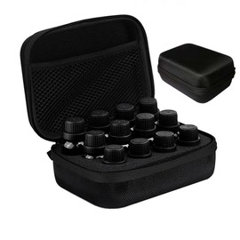 Essential Oils Carrying Case for 12 Bottles, EVA Essential Oil Organizer Bag Shockproof Essential Oils Travel Case No Leakage Can Hold 5ml, 10ml, 15ml Bottles (Black)