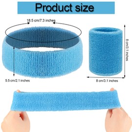 18 Pcs Sweatbands Headband Wristband Set Colorful Striped Terry Cloth Sports Athletic Gym 80s Sweat Headbands Wrist Bands (Yellow)
