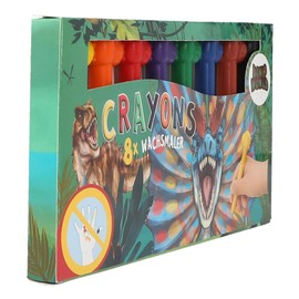 Depesche 12177 Dino World Wax Painter with Dino Topper, 8 Wax Crayons in Cardboard Case