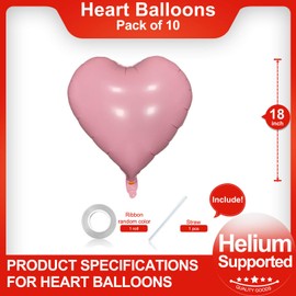 Pastel Pink Heart Shaped balloons Pack of 10,18 Inch Love Valentine Balloons Heart Romantic Balloons For Valentines Day Propose Marriage Wedding Bridal Shower Engagement Party Decorations