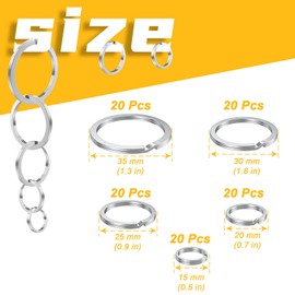 Key Rings Stainless Steel Pack of 100, Key Ring, Key Ring, Round Metal Ring, Key Rings 15 mm, 20 mm, 25 mm, 30 mm, 35 mm, Anti-Rust, Anti-Magnet, for Offices, Home, Car Key Organisation