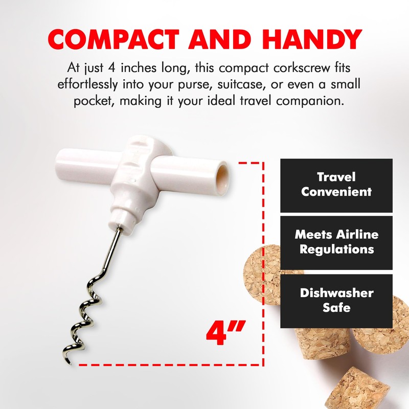 Chef Craft Select Travel Corkscrew, 4 inches in length, White