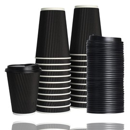 Ripple Paper Coffee Cups-25-Pack Strong and Lightweight Disposable Coffee & Tea Cups - 3 Ply Insulated Elegant Paper Cups for Office,Party,Camping,Travel-(12oz) Recyclable Hot Drink Cups