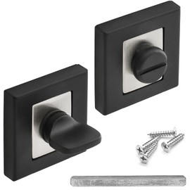 DecorAndDecor Square Escutcheon Thumb Turn Key Rose (Black/Chrome WC Thumb Turn)