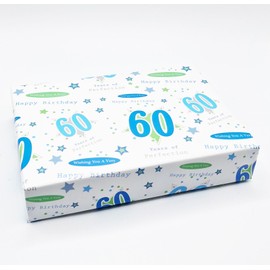 2 Sheets + 2 Gift Tags 60th Birthday Wrapping Paper Age 60 Birthday Blue Gift Wrap Male (AWP)