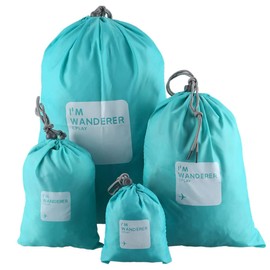 Drawstring Waterproof Bags, 4 in 1 Nylon Folding String Sport Backpack, Portable Travel Storage Bags Clothing Shoes Organiser Dirty Sack Bag for Sports School Beach Holidays Swimming Travel
