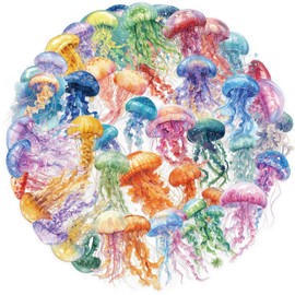 50PCS Jellyfish Stickers PET Transparent Stickers Colorful Ocean Jelly Fish Decals Waterproof Decorative Decals for Scrapbook DIY Crafts Album Bullet Journal Planner Water Bottles Phone Cases Laptops