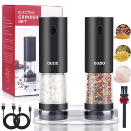 Rechargeable Electric Salt and Pepper Grinder Set with Storage Base, Automatic Mill Grinder Set Adjustable Coarseness Rechargeable Battery Power Spices Shaker for Kitchen Restaurant Picnic Pack of 2