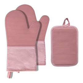 Hot Pads Oven Mitts Heat Resistant to 500F, Waterproof and Non-Slip, Stain and Odor Resistant, Easy to Clean, Soft Lining, Hanging Loop for Storage (Pink Hot Pads)